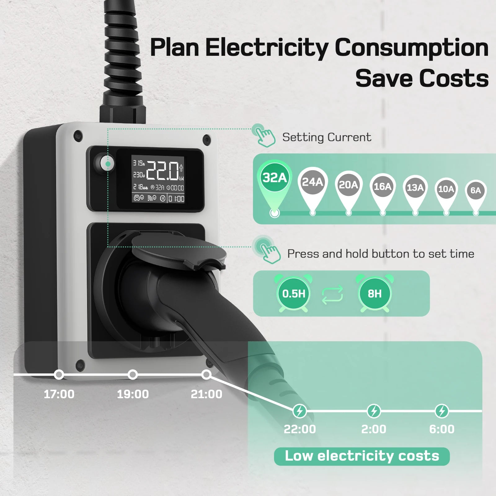 Mobiele 22kW Wallbox – Mobiele Lader – Draagbare Charger – Elektrische Oplader – EV Laadpunt – Travel Set met App – Instelbare Laadstroom – Compact & Weerbestendig - QUORE