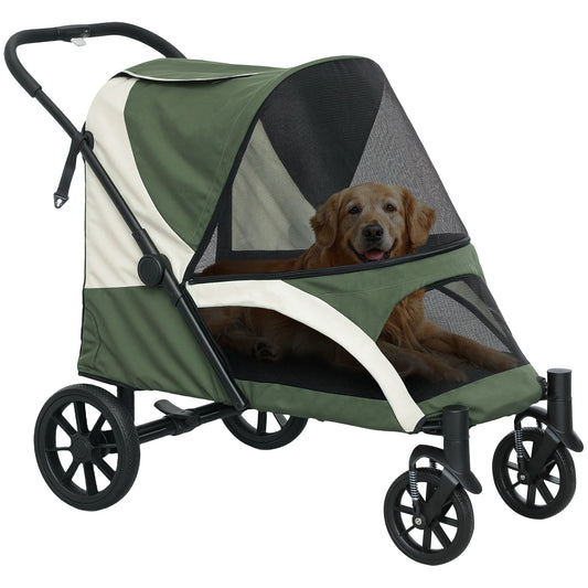 Hondenbuggy – Hondenwagen – Huisdierenbuggy – Opvouwbare Wandelwagen – Transportwagen – Geschikt Tot 30 kg – Ruime Binnenmaat 93x52 cm - Groen