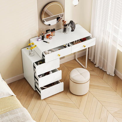 Kaptafel – Make-uptafel – Schminktisch – Dressing Table – Vanity Table – Verwisselbare Zijkanten en Poten – Vijf Ruime Laden – Compact 90x40x73,5 cm
