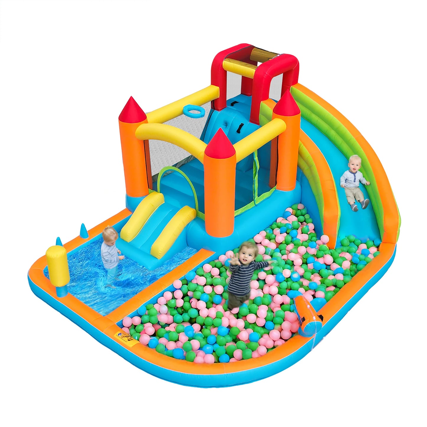 Opblaasbare Speeltuin – Springkussen – Trampoline – Glijbaan – Waterspeelplaats – Waterdicht Oxford-Weefsel – 450W Luchtpomp