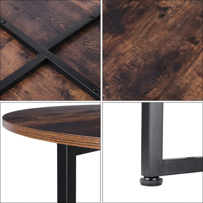 Salontafel - Middelste Tafel - Koffietafel - Woonkamertafel - 2 Stuks - Hout Rond Tafelblad - X-vormig Metaalen Poten - Duurzaam - Stabiel - Ø80 x 45 cm & Ø42 x 40cm - Hout & Zwart - QUORE