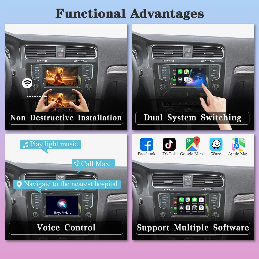 Draadloze CarPlay Android Auto Adapter – Wireless Connectie – Bluetooth Multimedia Interface – Volkswagen MIB Systeem – Plug-and-Play Installatie – Handsfree Spraakbediening – Snelle 2.4 GHz Verbinding - QUORE