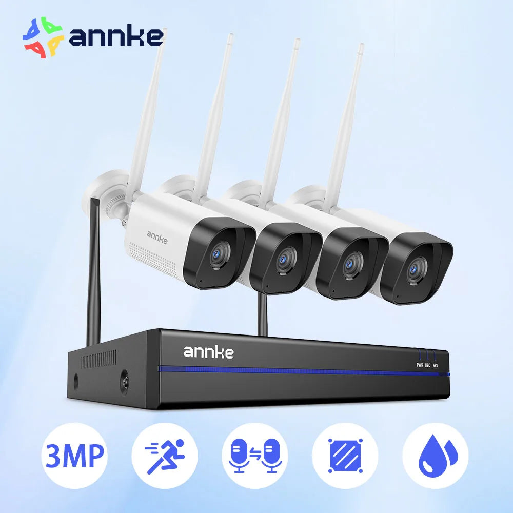 ANNKE WiFi Video Surveillance System with 5MP NVR 3MP IP Cameras Audio Recording Security Cameras AI Detection CCTV Cameras Kit