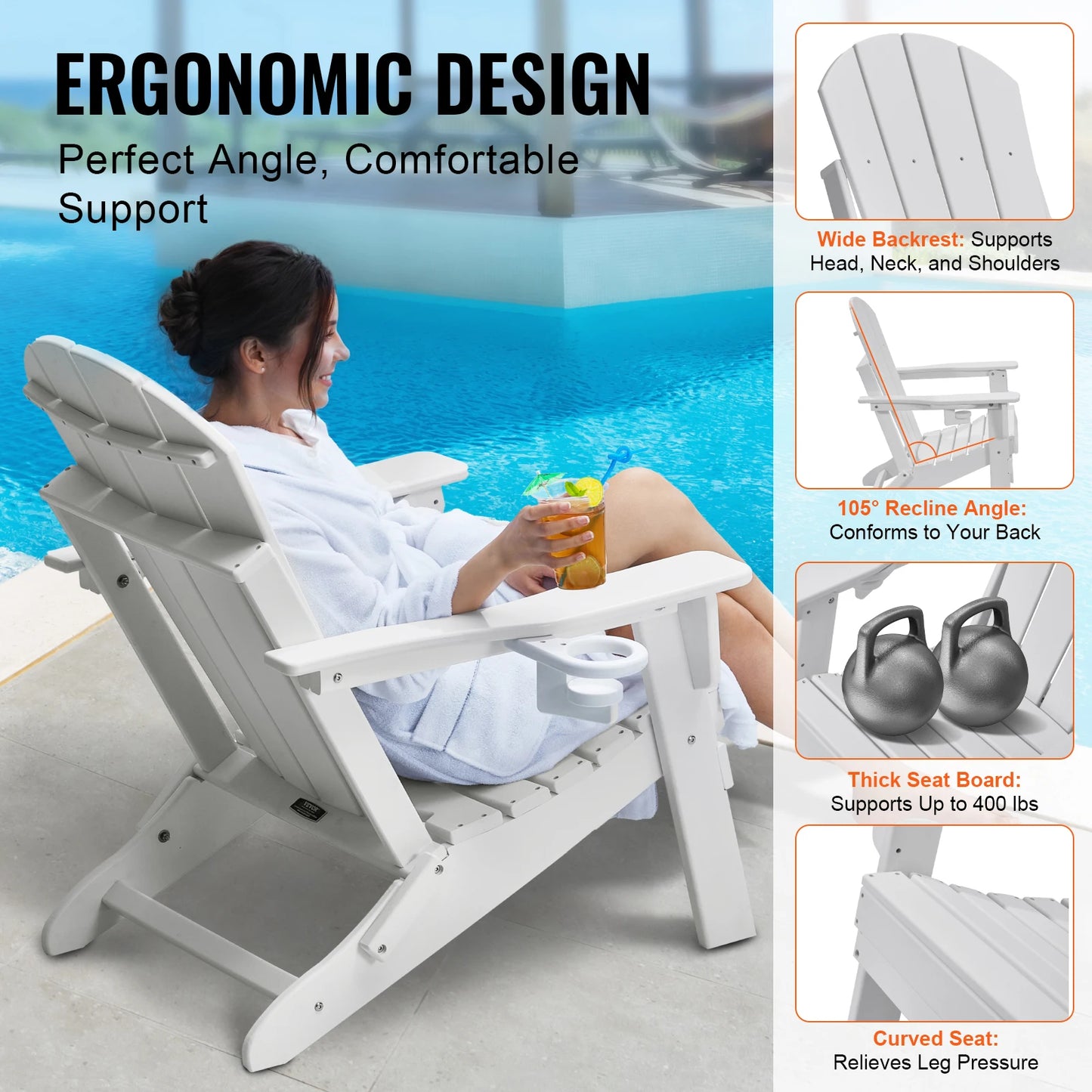 Adirondack - Adirondack Tuinstoel - Loungestoel - Stoel - Set van 2 All-Weather - Draagbare Opvouwbare Pitstoel - met Bekerhouder - Blauw
