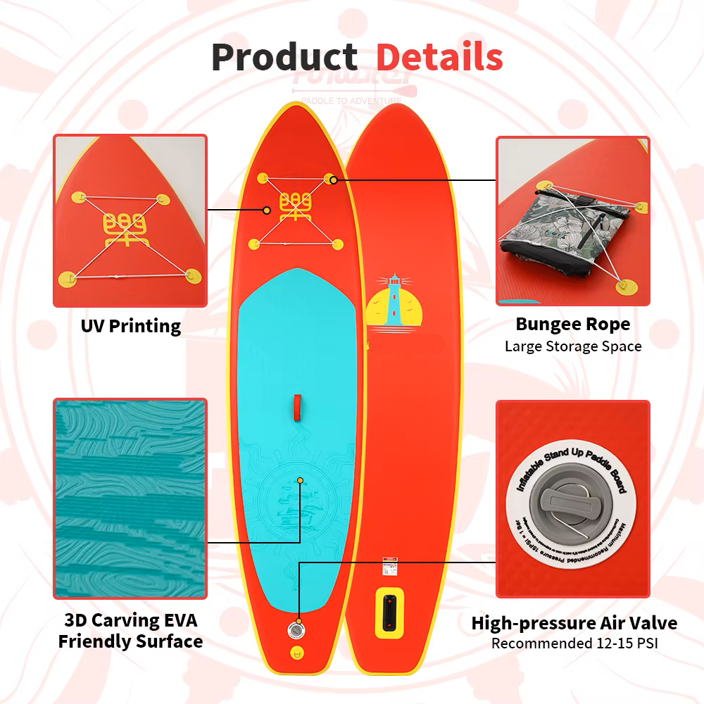 Supboard - Paddle Board - Peddelplank - Surfplank - Opblaasbaar - met Zitje - Inc. Peddel - Vin - Leash - Riem - Handpomp - Rugzak - 350 x 87 x 15 cm - Rood-oranje
