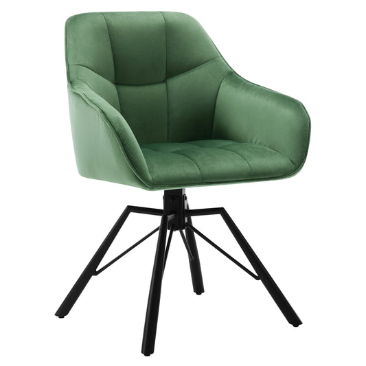 Stoel - Eetkamerstoel - Draaibare Eetkamerstoel - Ergonomisch - Eetkamerstoel met Armleuningen – Comfortabele - Gestoffeerde Keukenstoel – Fluwelen Zitting – 360° Rotatie – Modern Design - 58.5x54.5x82.5cm - Donkergroen Fluweel - QUORE