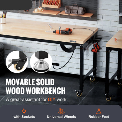 Werkbank – Werktafel – Werkbankje – Werkplek – Verstelbaar 71-100 Cm – Draagkracht 3000lbs – Massief Rubberhout - QUORE