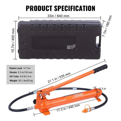 Hydraulische Cilinder Krik - Hydraulische Krik Luchtpomp - Porta Power - Autobody Frame - Reparatie Gereedschap - Verstelbare Lifting Jack - met Koffer - Heavy-Duty Kit - Auto Truck - Werkplaats Gereedschap - 12 Ton