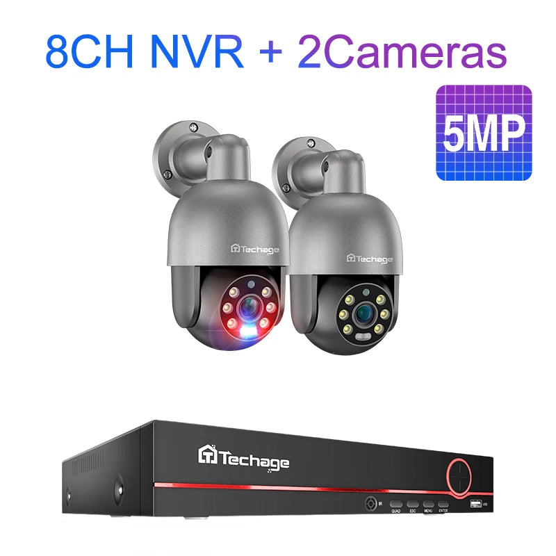 Techage UHD 8CH 4K PTZ POE Security Camera System 2K 5MP Color Night Vision CCTV Video Surveillance Protection Kit Human Detect