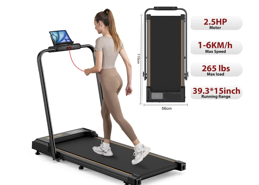 Elektrische Loopband - Wandelband - Walking Pad - Loopbanden - Opvouwbare - 2-in-1 - 2.5PK - 1-10 km/u - Leuning - 95 x 38 cm - Afstandsbediening - Stille Hardloopband - met LED Display - voor Wandelen - en Joggen