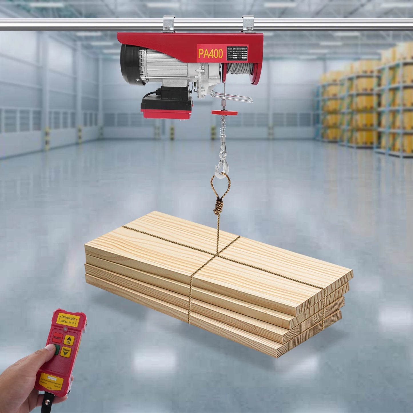 Elektrische Takel – Elektrische Kraan – Hefmachine – Takelset – Hijskraan – Rood – 850W Krachtige Motor – Draadloze Afstandsbediening Tot 80 Meter