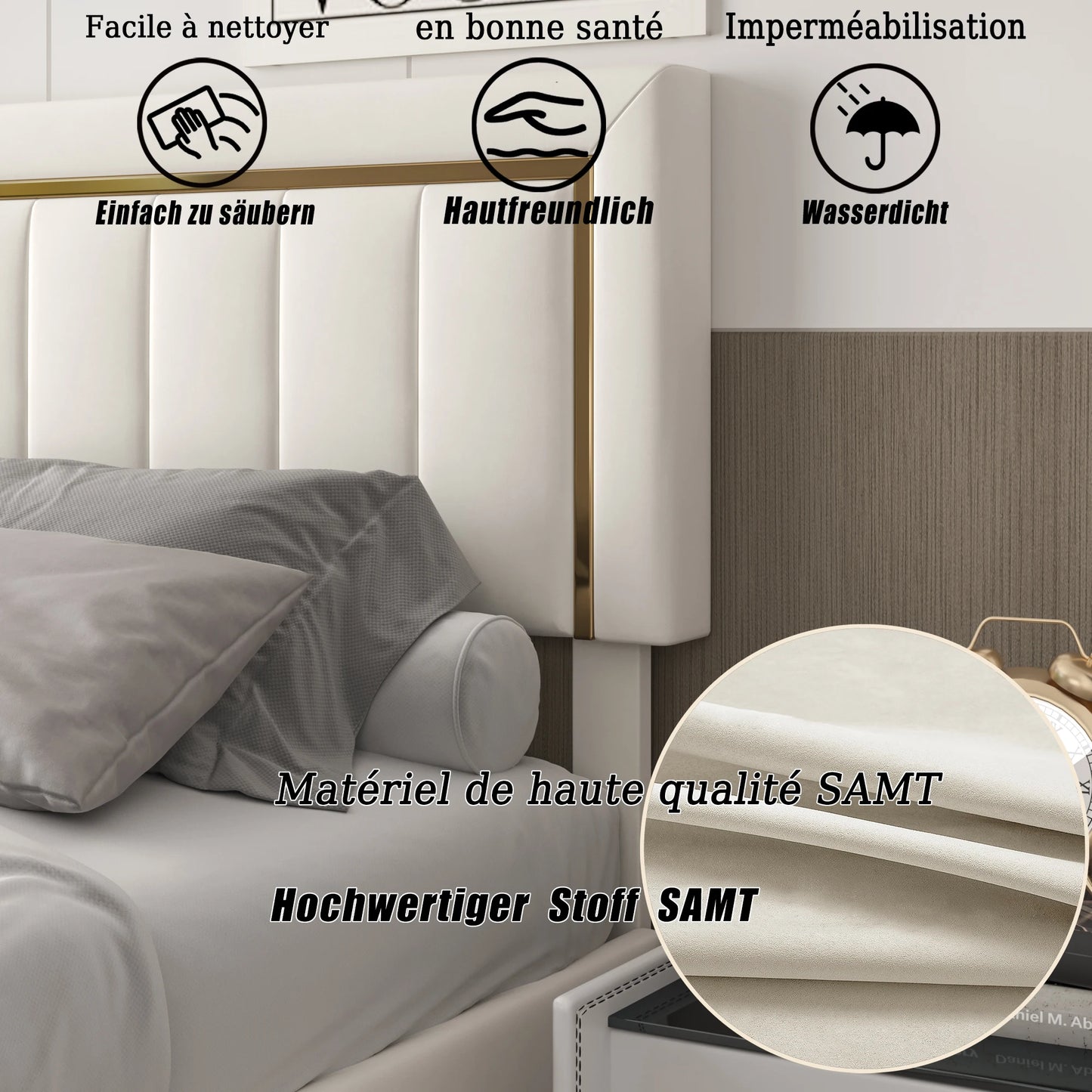 Tweepersoonsbed – Gestoffeerd Bed – Opbergbed – Velvet Bed – Slaapkamerbed – 160x200 cm – Hydraulische Opbergruimte – Luxe Off-White Velvet