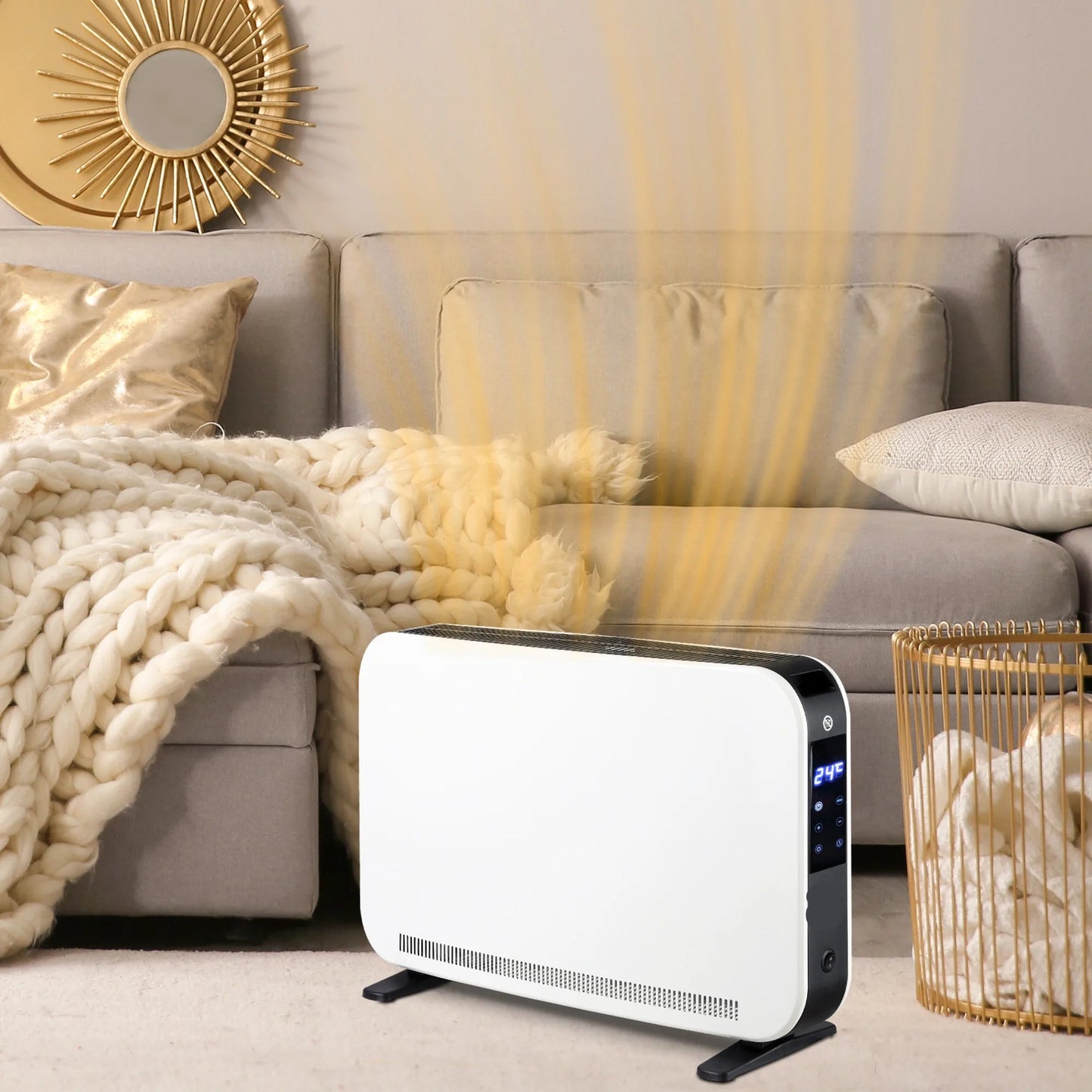 Elektrische Kachel - Ventilatorkachel - Laag Verbruik Kachel - 1830-2180W - met 3 Verwarmingsstanden - LED-Aanraakscherm - 220-240V - 50-60Hz - 12-18 m² - 60 x 18.5 x 39.5 cm - Wit
