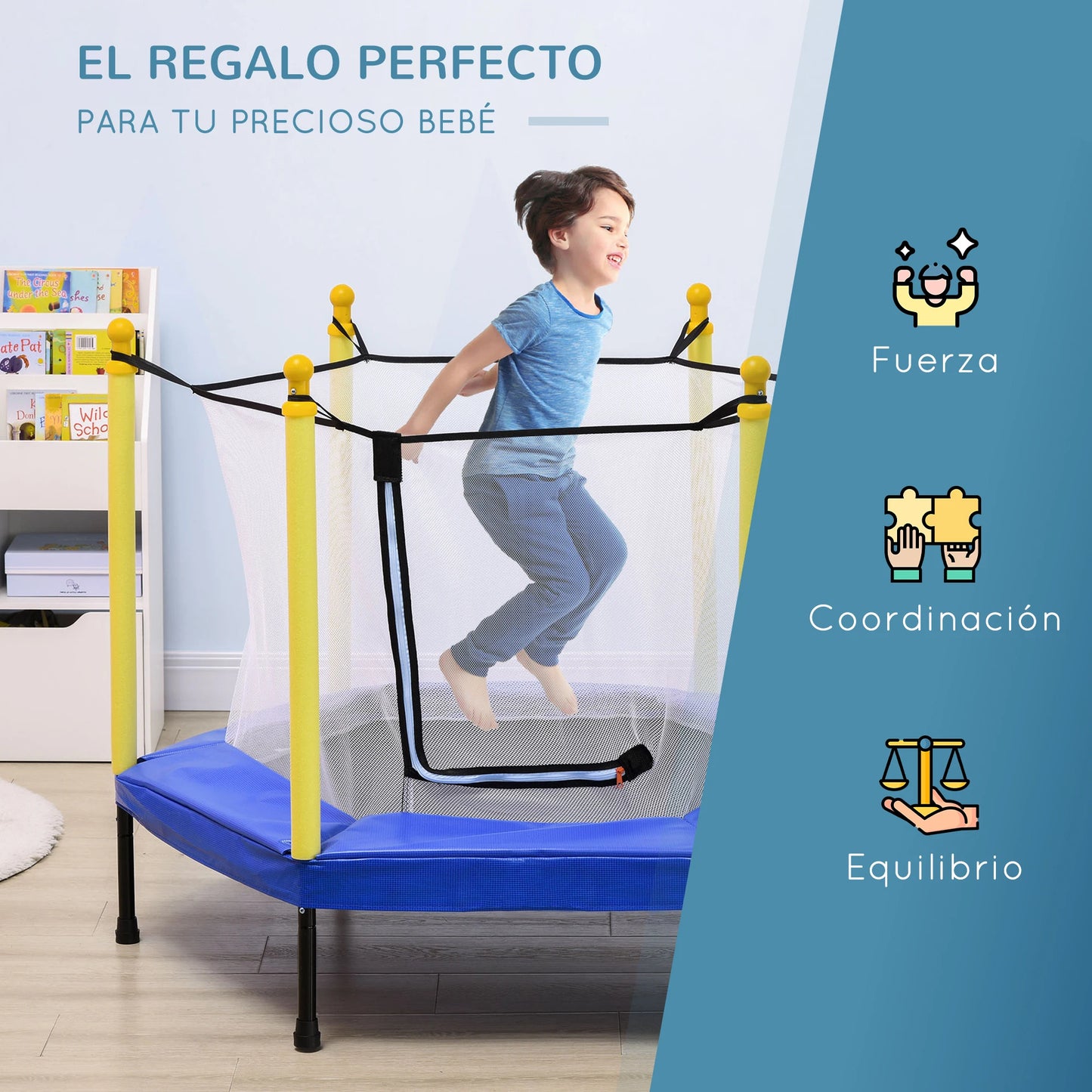Trampoline voor Kinderen 3-6 Jaar - Veiligheidsnet - 122x122x97 cm - Blauw/Pink - Balance Training