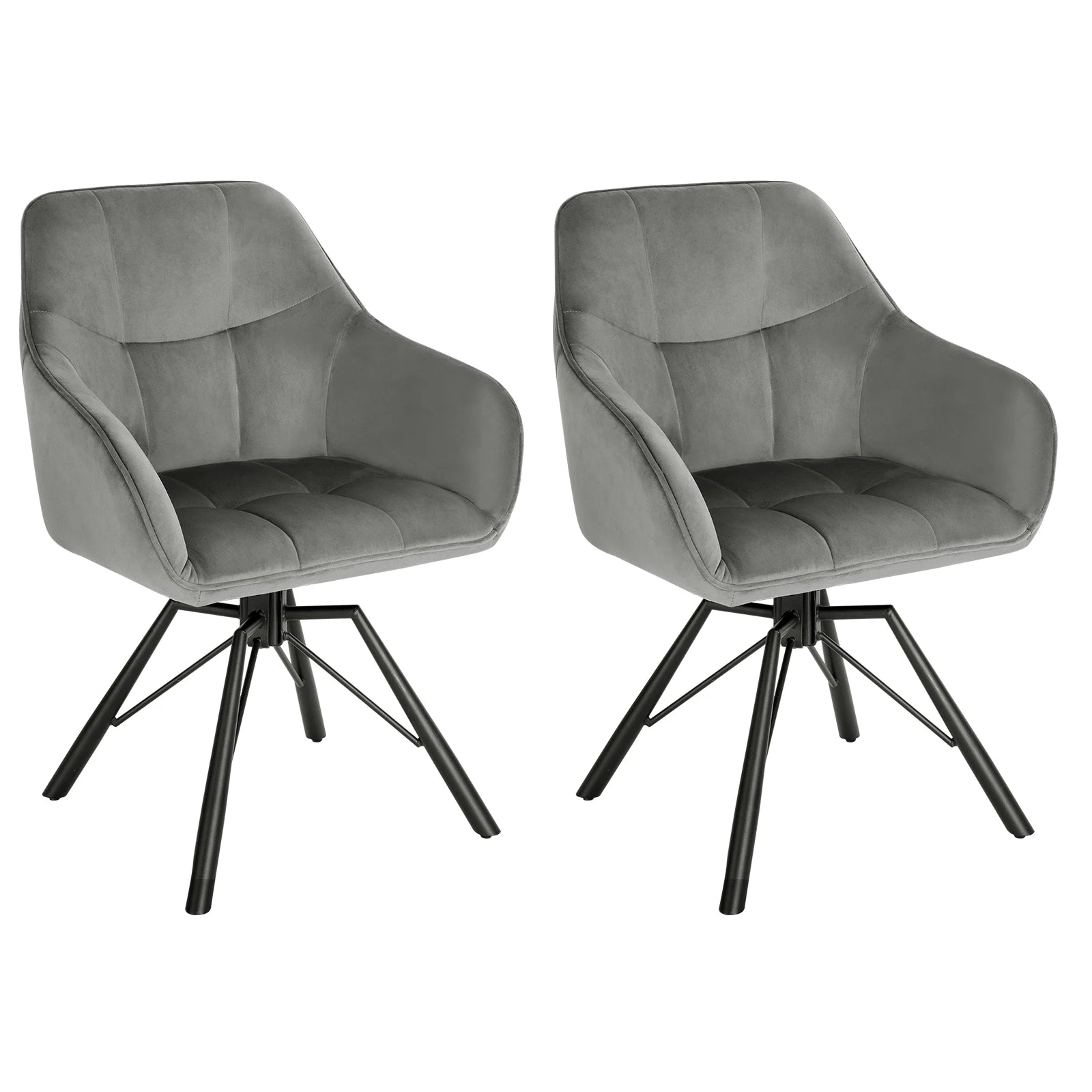 Draaibare Eetkamerstoel – Set van 2 - Eetkamerstoel – Stoel – Draaistoel – Comfortabel – Velvet Bekleding – 360° Draaibare Zitting - Fluweel - Donkergrijs - QUORE