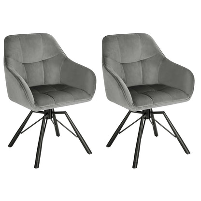 Draaibare Eetkamerstoel – Set van 2 - Eetkamerstoel – Stoel – Draaistoel – Comfortabel – Velvet Bekleding – 360° Draaibare Zitting - Fluweel - Donkergrijs - QUORE