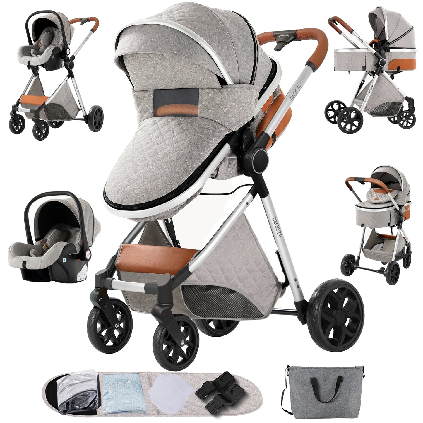 3-in-1 High Landscape Baby Stroller Travel System Bassinet Car Seat Lightweight Frame with One-Hand Folding Feature Baby Items - QUORE