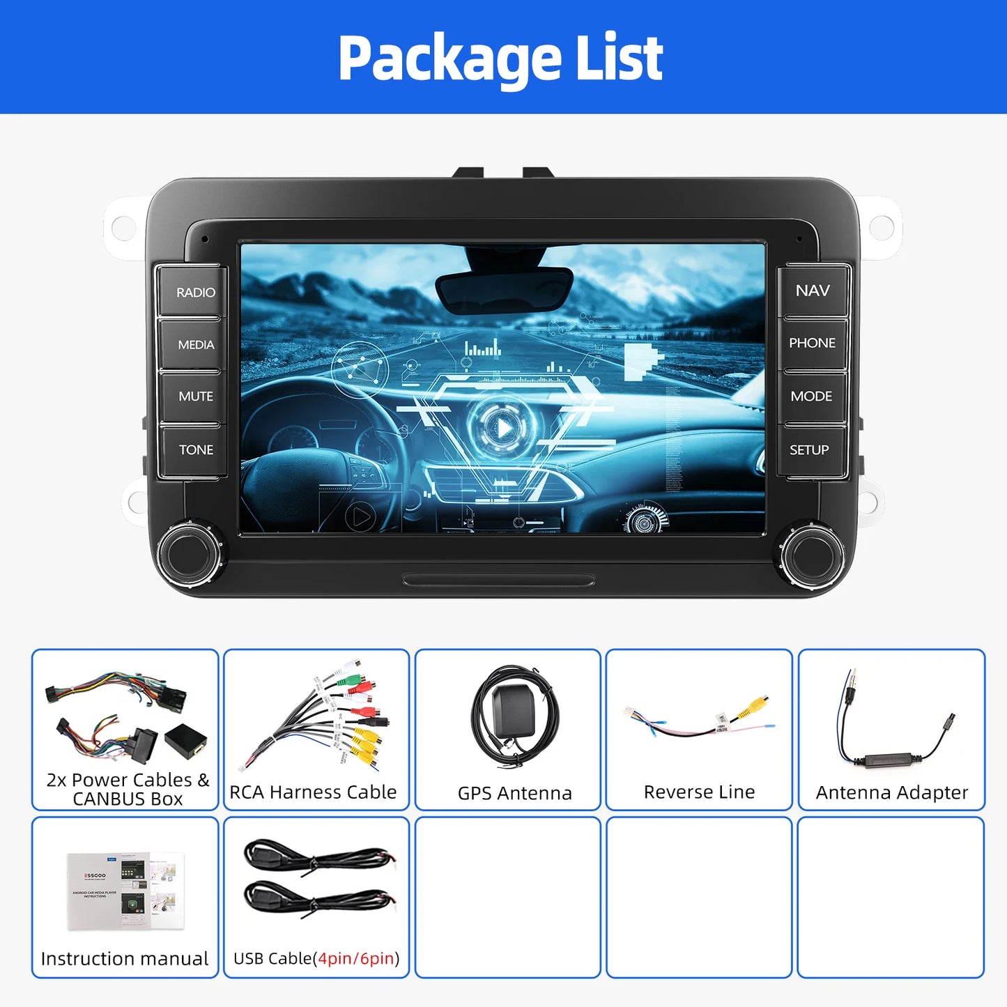 ESSGOO Android 14 6G 128G Carplay Car Radio For Volkswagen Passat b6 b7 golf 5 6 Polo Jetta Skoda Multimedia Player GPS WiFi RDS