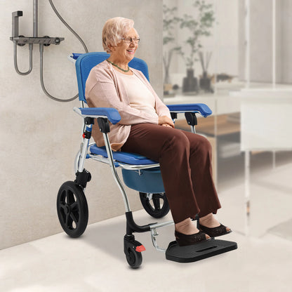 Doucherolstoel – Shower Commode Rolstoel – Bedpanstoel – Licht Aluminium Frame – Opvouwbaar Frame – Ergonomisch Kussen - QUORE