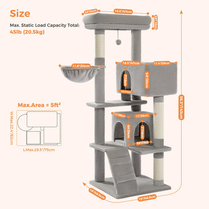 Kattenboom - Meerdere Verdiepingen – Kattenkrabpaal - met Luxe Huis - Ligmand - Sisal - Speelballetje – Stevig Kattenmeubel - Binnenkatten - 143 cm - Gijs