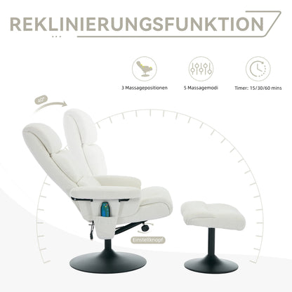 Massagestoel – Relaxfauteuil – TV-stoel – Massagefauteuil – Massagekussen – 5-Punts Massage – Elektrische Verwarming – 360° Draaibaar – Chenille Stof – Verstelbare Rugleuning 140° – Inclusief Voetenbank