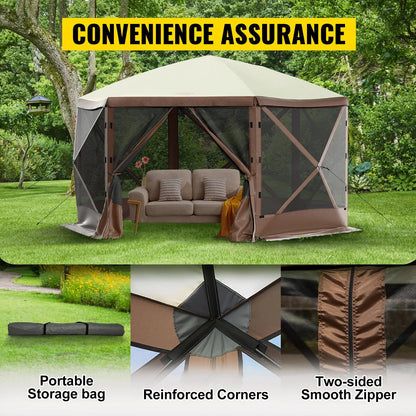 Pop up tent – Kampeertent - Tent - Partytenten - Paviljoen - Partytent - 12x12ft - Gazebo - Waterdicht & UV-bescherming – 6-zijdig Ontwerp – Inclusief Schaduwluifel & Mesh Vensters