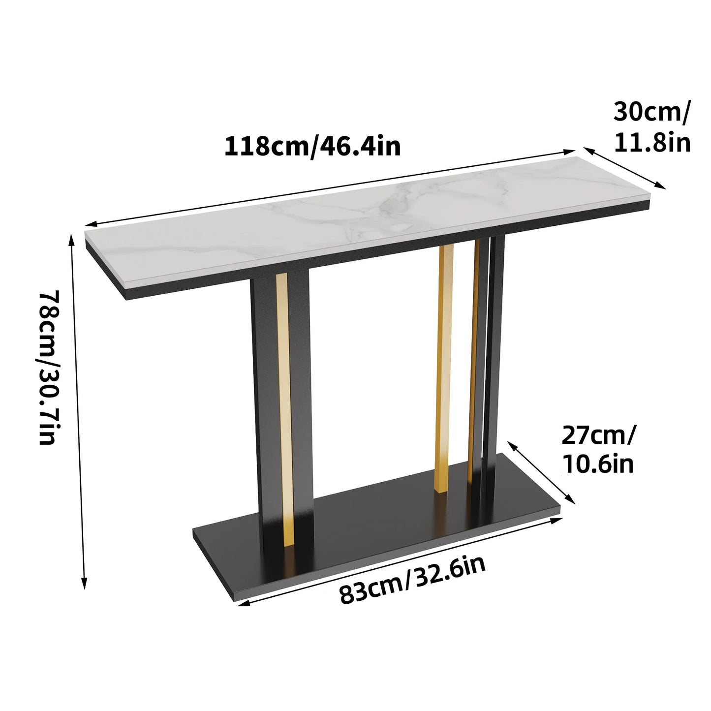 Consoletafel - Wandtafel - Haltafel - Sidetafel - Moderne Stijl - met Rastervormige Metalen Voet - Moderne Hedendaagse Stijl - 118 x 30 x 78cm - Wit - QUORE