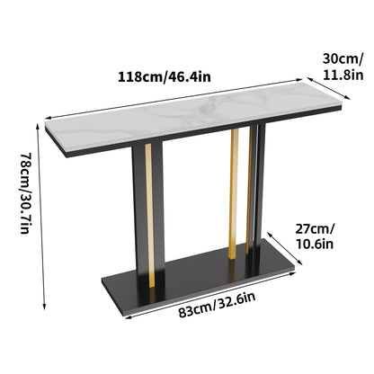 Consoletafel - Wandtafel - Haltafel - Sidetafel - Moderne Stijl - met Rastervormige Metalen Voet - Moderne Hedendaagse Stijl - 118 x 30 x 78cm - Wit - QUORE