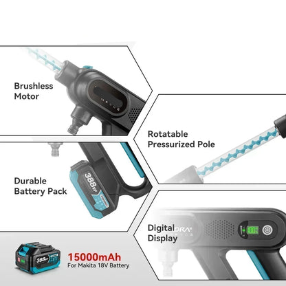 Hogedrukreiniger - Terrasreiniger - Accu - Elektrische Waterdrukspuit - 220Bar - 3 Snelheden – Met 2 Accu's – Elektrische Spuit voor Auto, Tuin en Terras - Draadloos Spuitpistool