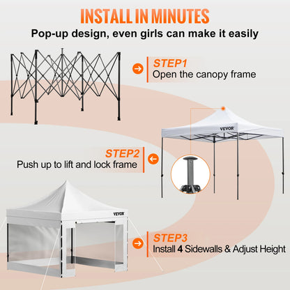 Canopy Tent - Tent - Pop up tent - Partytent - Paviljoen - 10x10ft – Partytenten - Waterdicht & UV-bescherming – Verwijderbare Zijpanelen – Inclusief Wheeled Bag - Zwart