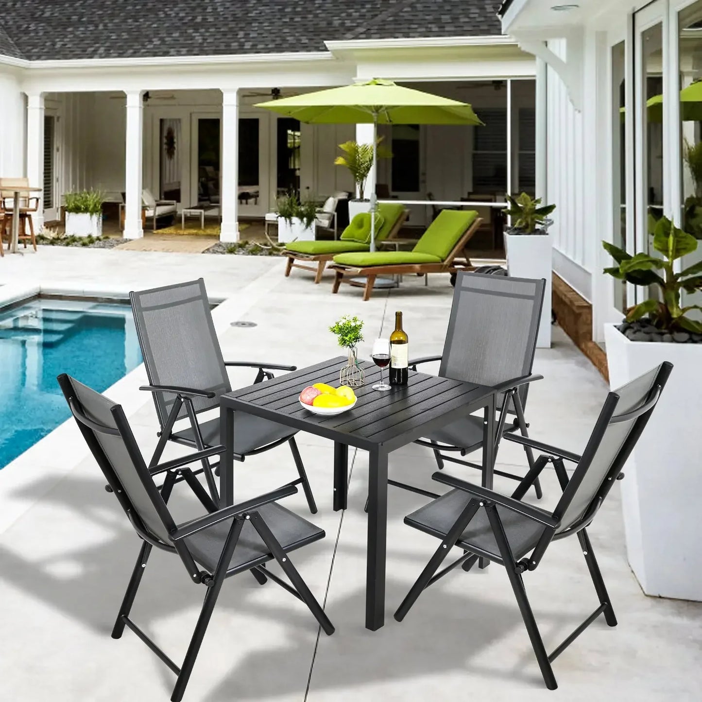 Tuintafel - Klaptafel - Balkontafel - Picknicktafel - 75x75cm - Aluminium + Houtplastic WPC, Eettafel, Bistro Balkon Patio Tafel, Weer- en Hittebestendig - AntiSlip - Campingtafel - Donkergrijs