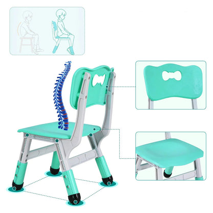 Kindertafel en Stoeltjes - Kindertafel - Kleuterstoel - Kinderstoeltje - Tafel -  Verstelbare Hoogte – 1 Tafel + 2 Stoelen – Voor Kinderen van 3 tot 8 Jaar – Studie & Speelmeubilair - Turquoise