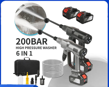 Hogedrukreiniger - Hogedruk Auto-Wasser - Hogedrukspuit - Draadloze - 3500W - 18V - 200Bar - 6-in-1 Mondstuk - 2 Accu - Zwart