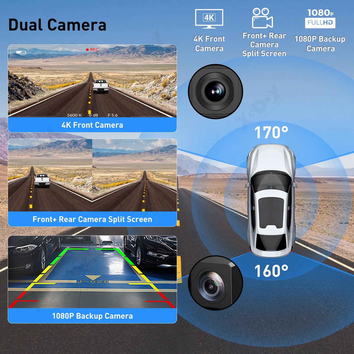 Navigatiesysteem Auto - Dashcam voor auto - GPS Navigatie - Draadloze - 4K DVR - Bluetooth Audio - ADAS Systeem - 11,3" - Achteruitrijcamera - 64TF - QUORE
