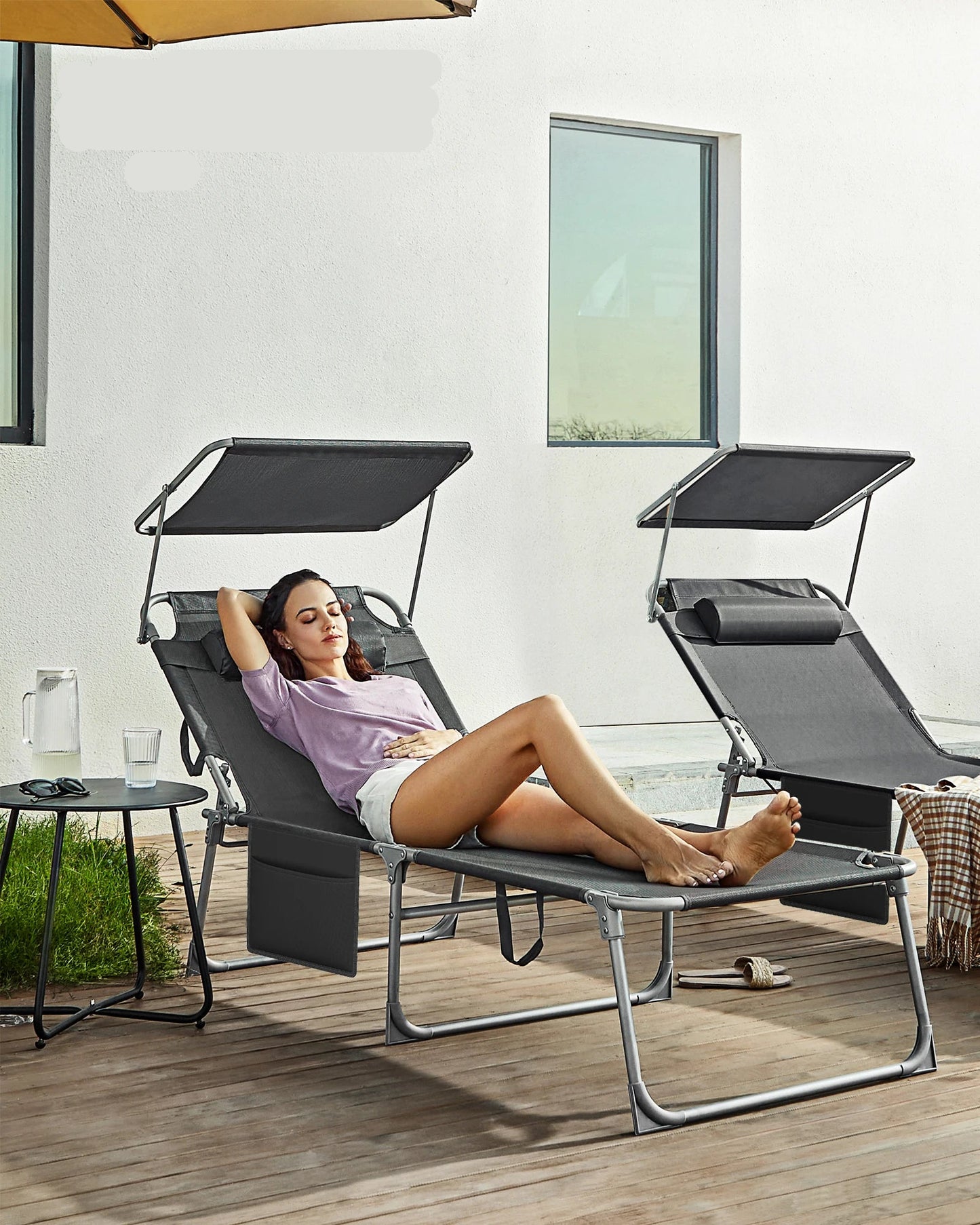 Zonne-Ligstoel – Comfortabele Ligstoel – Tuinstoel – Strandstoel – Met Handige Zijtas – Stalen Frame – Maximaal 150 Kg