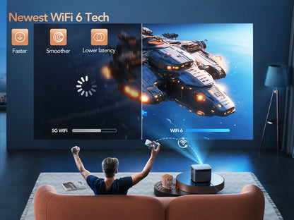 Mini Beamer - Projector - Digitale Beamer - Draagbaar - 1080P - Met Autofocus - 26000LM - 4K Projector - 8K Video - Bluetooth Beamer - 700 ANSI - 75W - WiFi 6 - Android 9.0 system - Zwart/Grijs