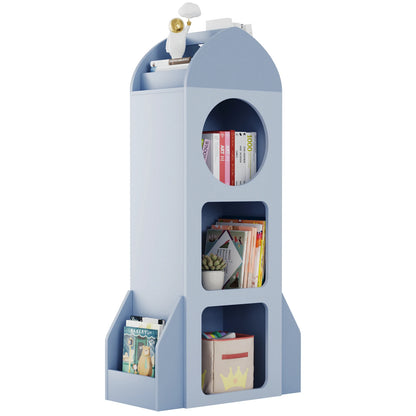 Kinderboekenkast – Raket Boekenkast – Kinderkast – Speelgoedkast – Kinderboekenplank – Lichtblauw – MDF Hoogwaardige Materialen – 120 cm Hoog