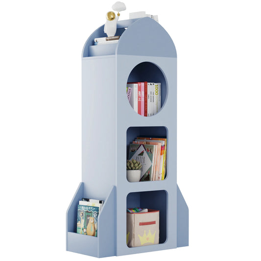 Kinderboekenkast – Raket Boekenkast – Kinderkast – Speelgoedkast – Kinderboekenplank – Lichtblauw – MDF Hoogwaardige Materialen – 120 cm Hoog