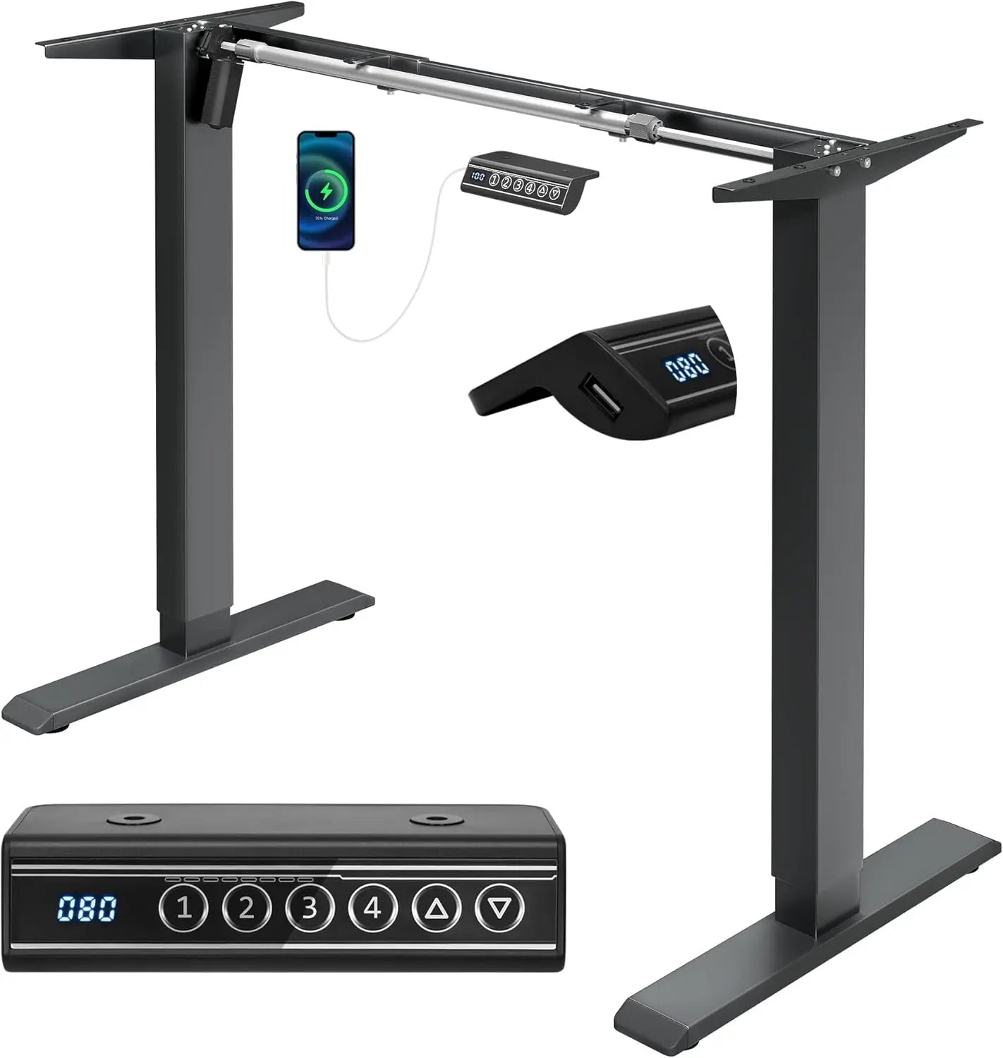 Zit-Sta Bureau Frame – Elektrisch Verstelbaar Bureau Onderstel – Hoogte Verstelbaar Bureauframe – Sta Bureau Frame – Met USB Oplaadpoort – 72-120 cm Verstelbaar – Stabiel Gepoedercoat Stalen Frame