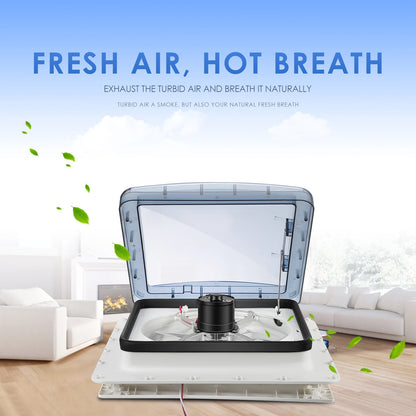 Elektrische Dakventilator Caravan – RV Dakventilator – Camper Ventilator – Dakventilator Met Afstandsbediening – Motorhome Ventilator – 3 Snelheden – Automatische Regensensor 40x40 cm 12V 20W - QUORE