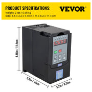 VEVOR Air Cooled Spindle Motor 0.8KW 1.5KW 2.2KW 4KW Variable Frequency Drive VFD Inverter 220V for CNC Engraving Milling Grind