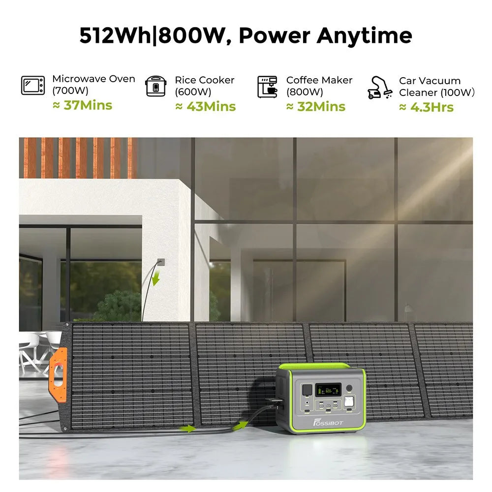 Portable Power Station - 512Wh/LFP Battery Solar Generator - 800W AC Output - 200W Max Solar Power Input - 8 Outlets - LED Lighting - Vegetable