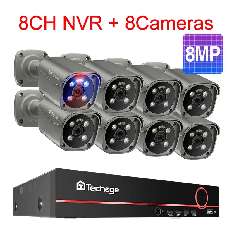 Techage 8CH 5MP 8MP Security Camera System 4K HD POE NVR Kit Two Way Audio Face Detect Outdoor Video Surveillance IP Camera Set - QUORE