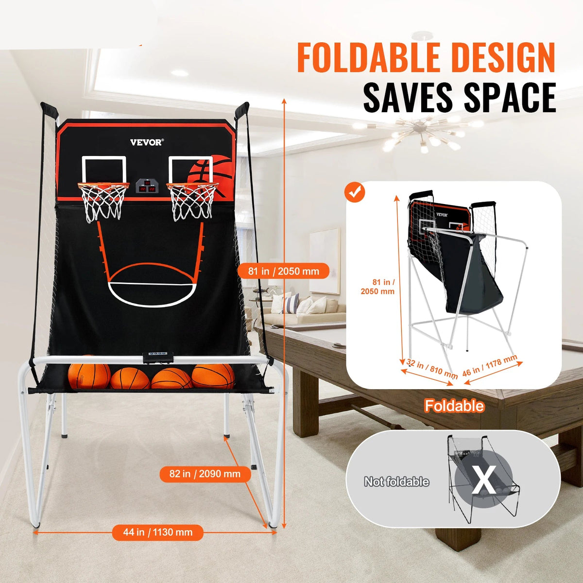 Basketbal - Arcade - Basketbalring - Opvouwbare basketbal Arcade - 2 speler - 80x54x81 inch - Dual Shot Sport - met 4 ballen 8 spelmodi voor kind Volwassene