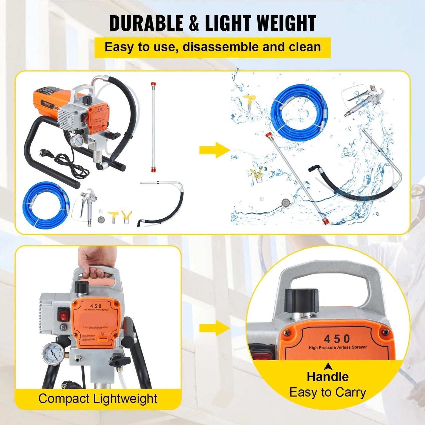 Airless Verfspuit - 1500W - Elektrische Verfspuit - Instelbare Druk - 9m Slang - Professioneel en DIY - Hout - Muur en Meubels - Makkelijk Schoon te Maken