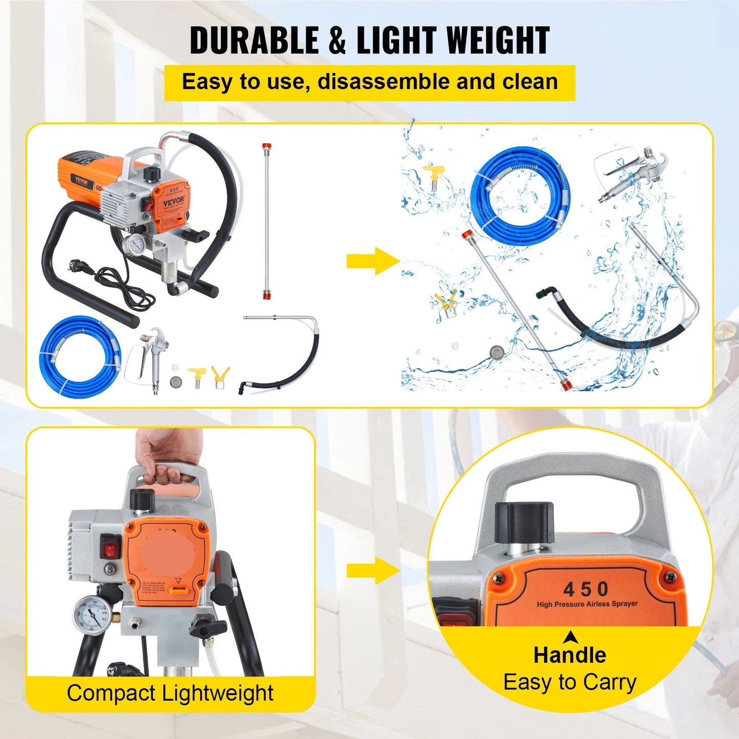 Airless Verfspuit - Verfspuiten Electrisch - Verfspuitmachine - met Instelbare Druk - 1800W - 9m Slang - Voor Muurverf - Meubels - en Deuren - QUORE