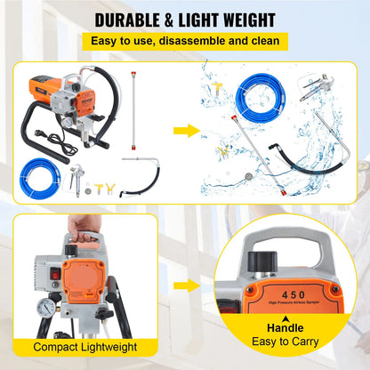 Airless Verfspuit - Verfspuiten Electrisch - Verfspuitmachine - met Instelbare Druk - 1800W - 9m Slang - Voor Muurverf - Meubels - en Deuren - QUORE