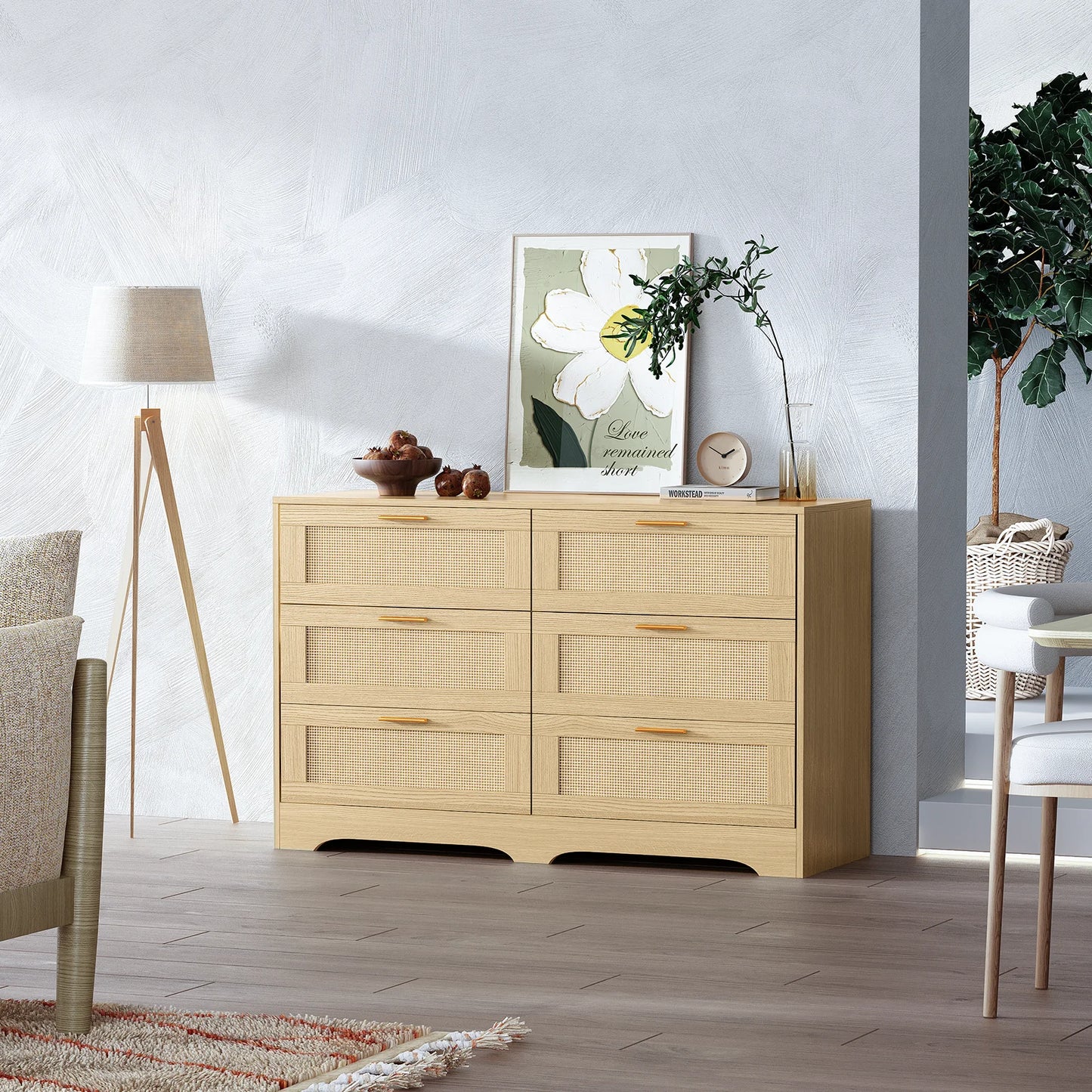 Ladekast – Opbergmeubel – Ladekasten – Opbergkast – Rattan Afwerking – 6 Ruime Lades – MDF Hout - 100 x 40 x 75 cm - Natuurlijk