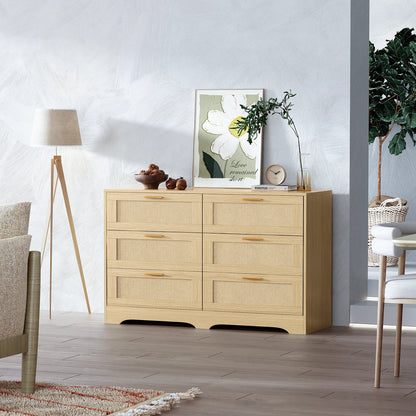 Ladekast – Opbergmeubel – Ladekasten – Opbergkast – Rattan Afwerking – 6 Ruime Lades – MDF Hout - 100 x 40 x 75 cm - Natuurlijk