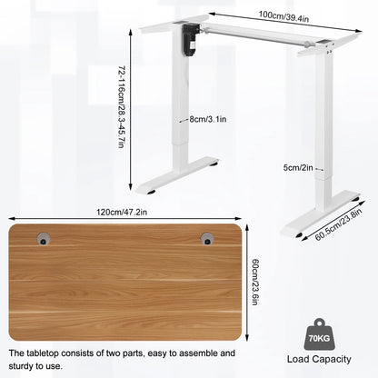 Elektrisch Gaming Bureau - Kantoor - Bureau - Hoogte Verstelbaar - 120x60cm - 4 Geheugeninstellingen - Stalen Frame - 120 x 60 x 1.8 cm